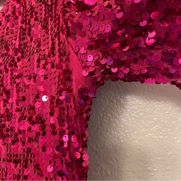 WEISSMAN Dance Costume hot pink sequin one sleeve CALL ME MAYBE 9243 SA adult - Picture 6 of 13
